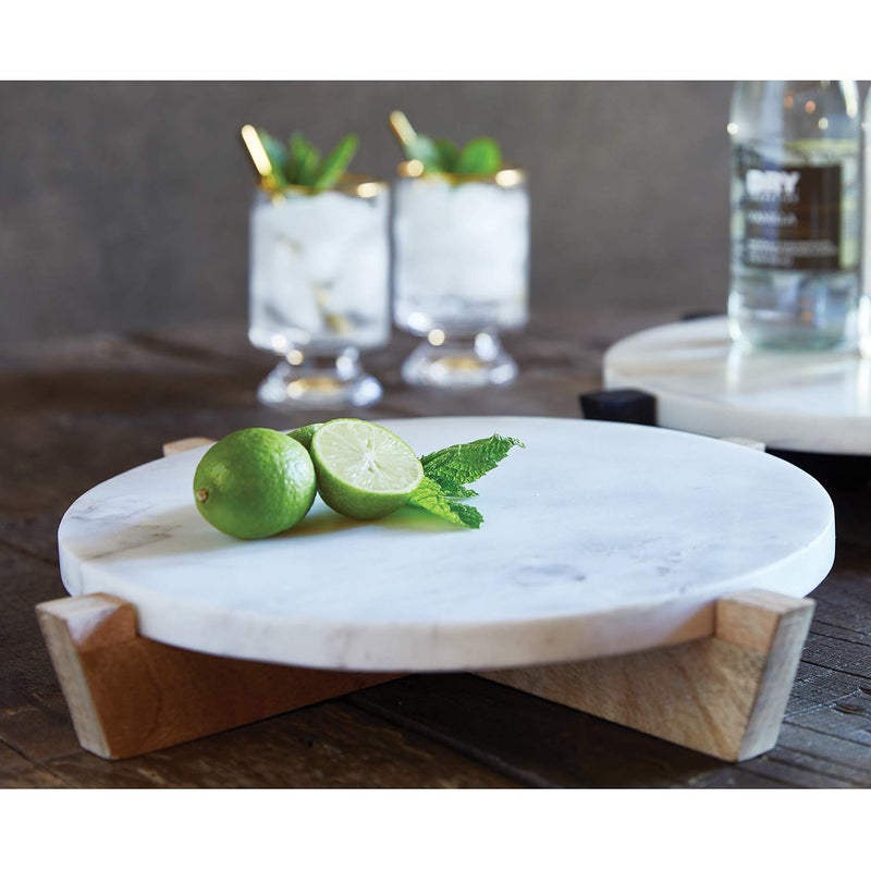 Santa Barbara Design Studio Table Sugar Round Marble Tray with Mango Wood Stand, 11-Inches, Natural - Image 3